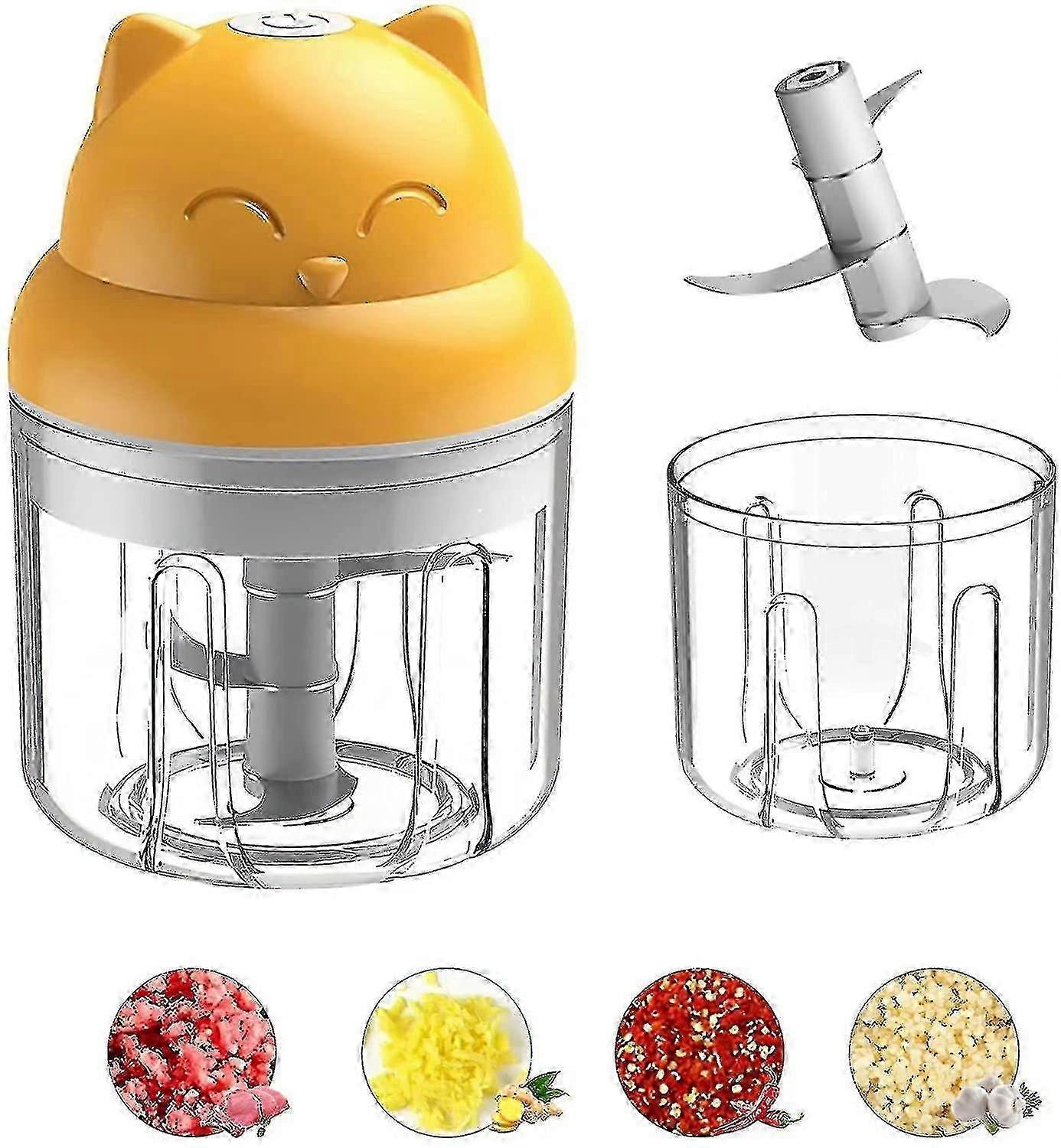 Electric Chopper, 250 Ml Wireless Portable One Button Operation For Garlic, Chilli, Vegetables(yellow)