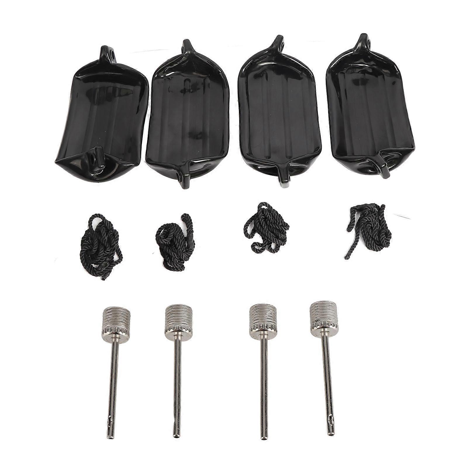 Lot de 4 pare-chocs gonflables pour bateau avec corde noire de 2 m, bouées nervurées pour amarrage, yacht, ponton, bateaux de pêche, protection marine