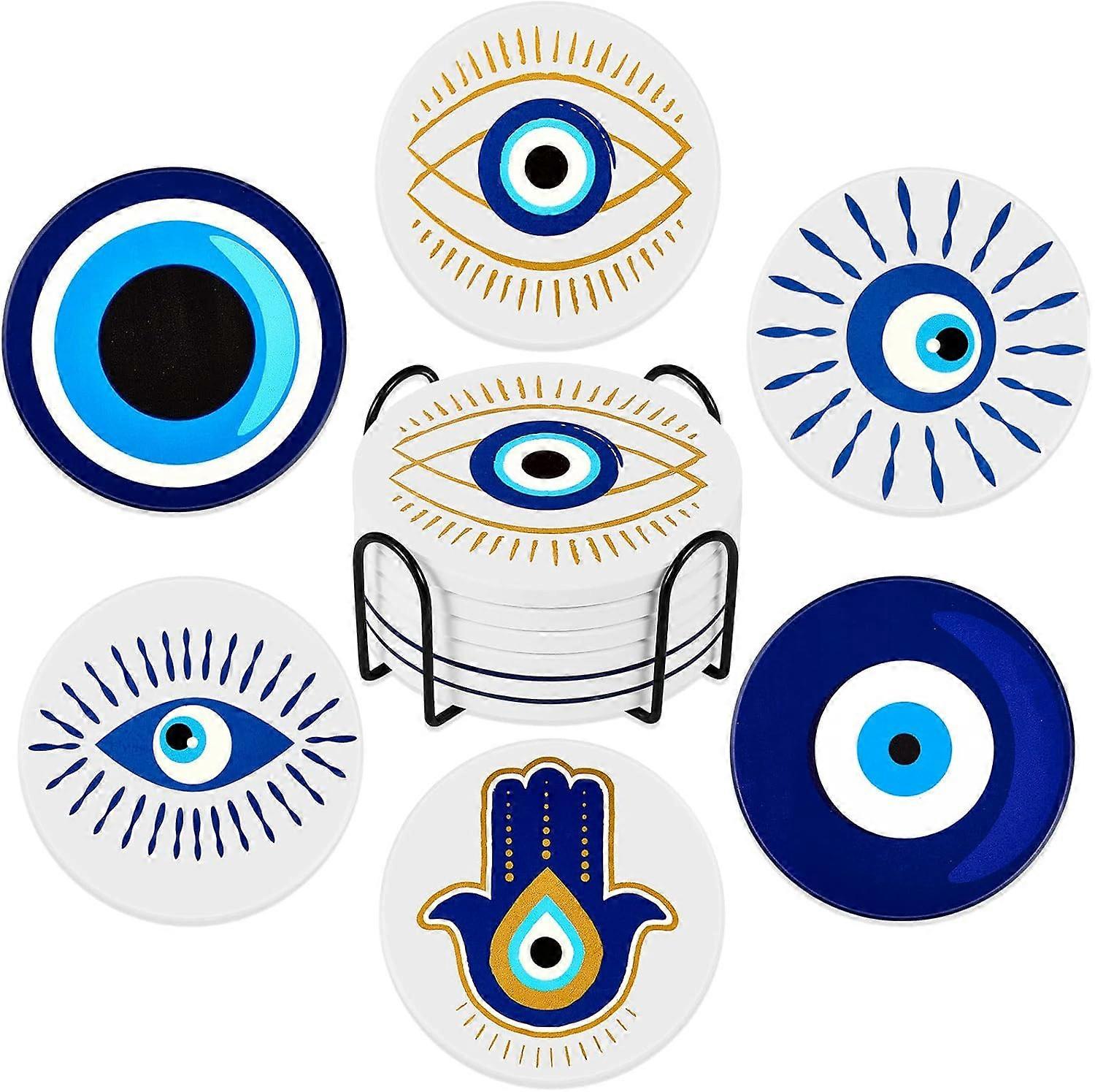 Ceramic Coasters Set of 6, Round Absorbent Drink Mats, Non-Slip Cup Holders for Home and Office Use