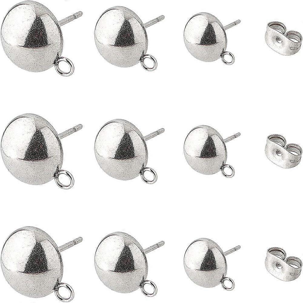 1Box 304 Stainless Steel Stud Earring Findings with Loop Dome/Half Round Mixed Color 36pcs/box