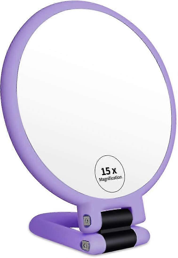 1x 15x Magnifying Handheld Mirror, Double Sided Pedestal Magnification And True Image Makeup Mirror, Compact Size And Portable Vanity Cosmetic Mirror