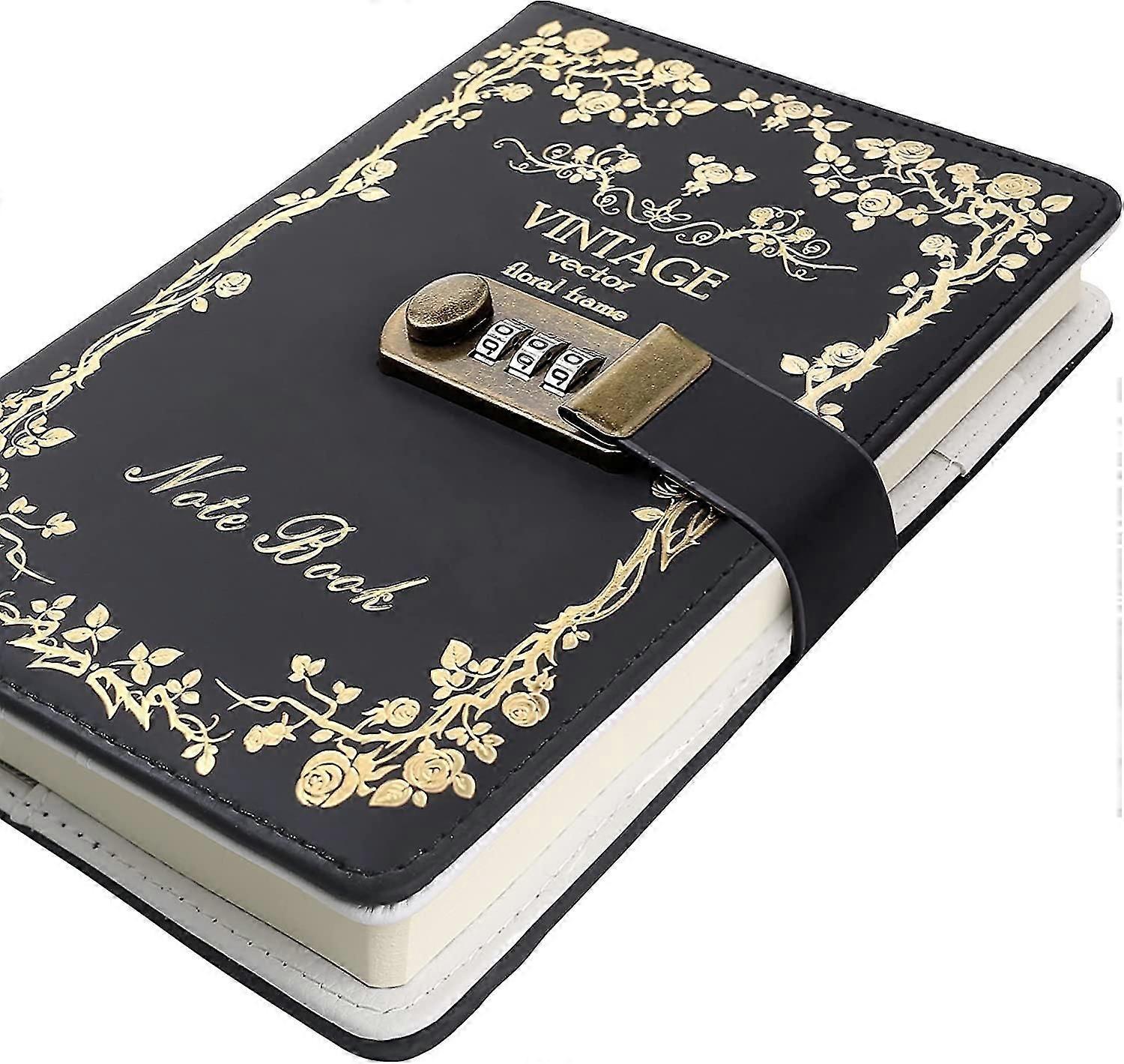 Womens & Men Lock Journal Travel Leather Hardcover Ruled A5 Notebooks Password Locking Notebook
