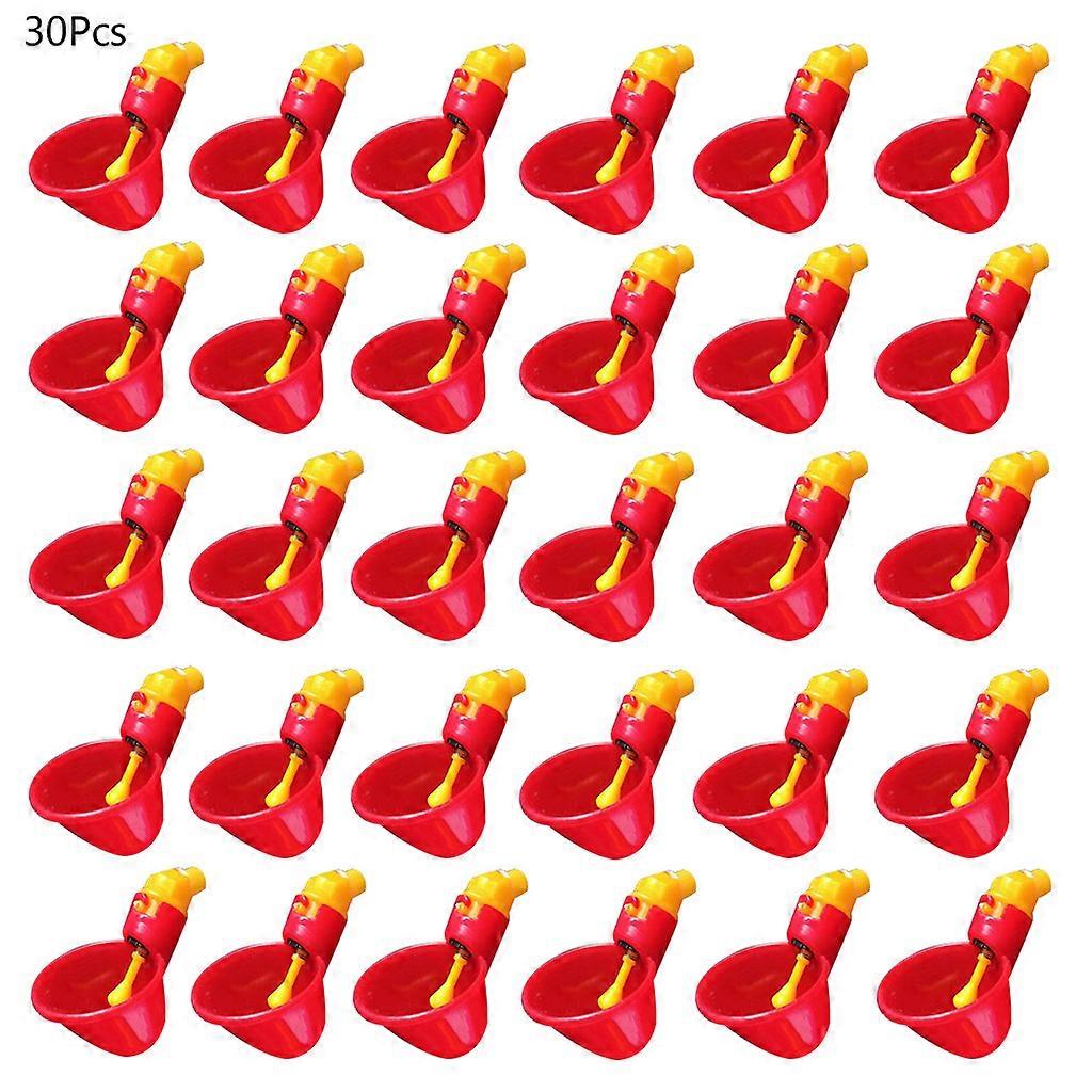 30 Pcs Automatic Poultry Water Drinker Chicken Hen Bird Plastic Drinking Cups red and yellow