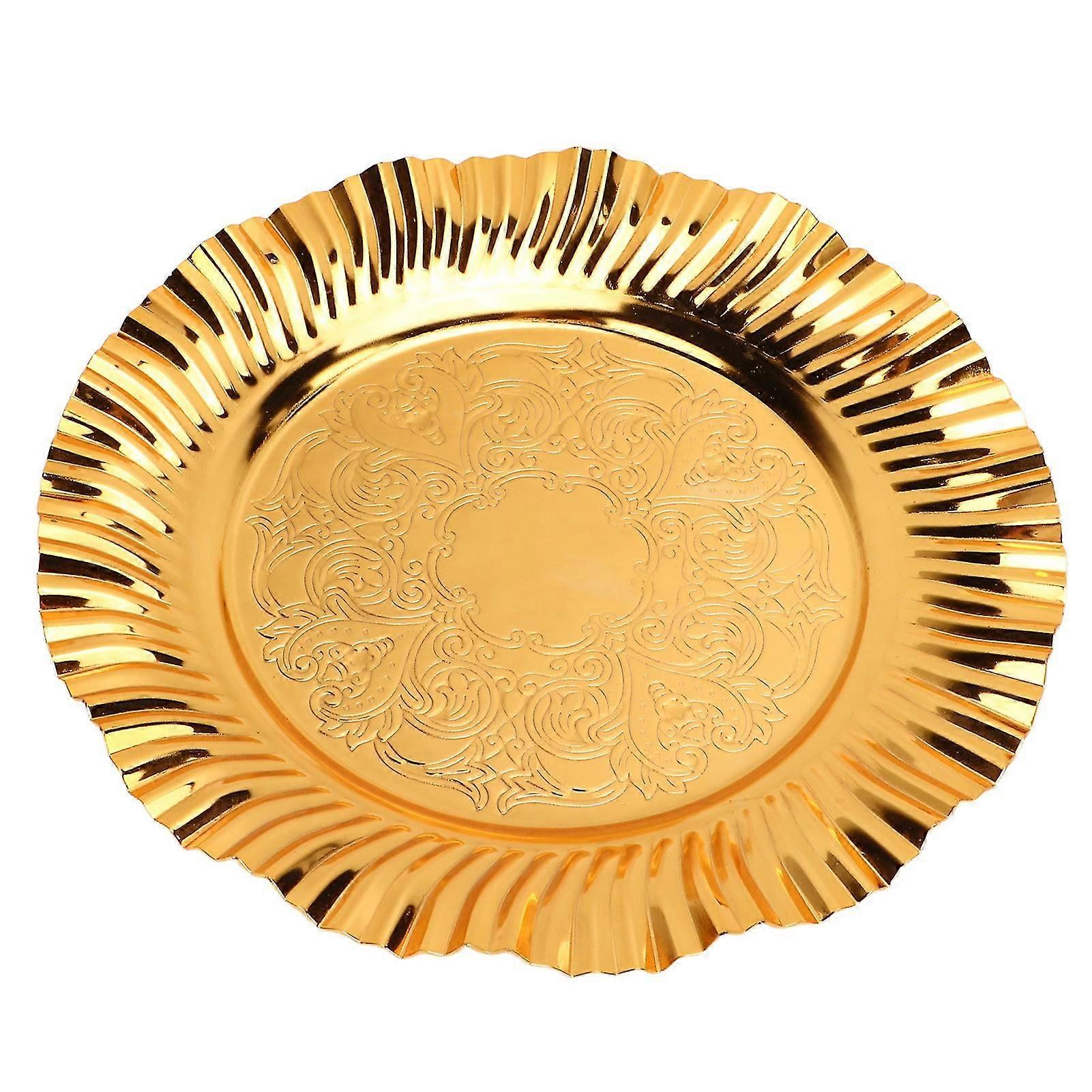 Stainless Steel 20cm Wavy Round Serving Tray - Gold, Ideal for Parties and Weddings