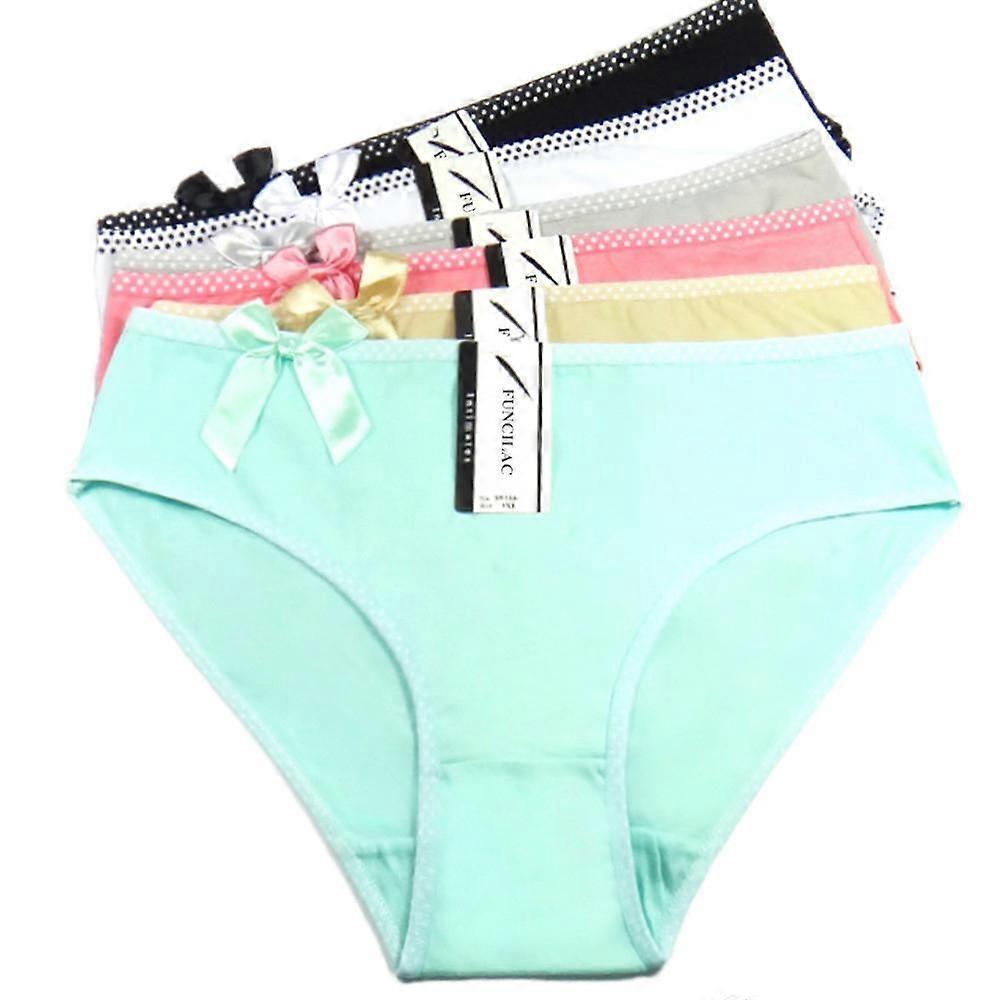 Plus Size Panties Cotton Women Underwear Bow Bikini Sexy Briefs Mid Waist Lingerie 2XL-4XL 6 Pcs/set