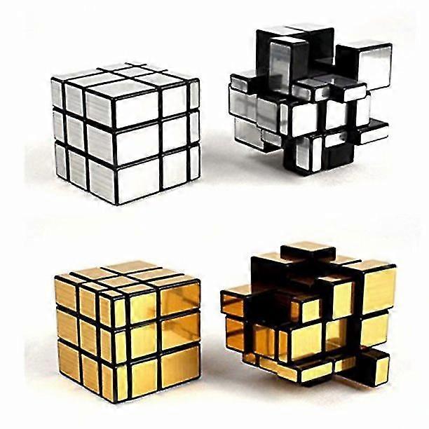 2 Pack 3x3x3 Square Mirror Speed Cube Puzzle Golden Silver