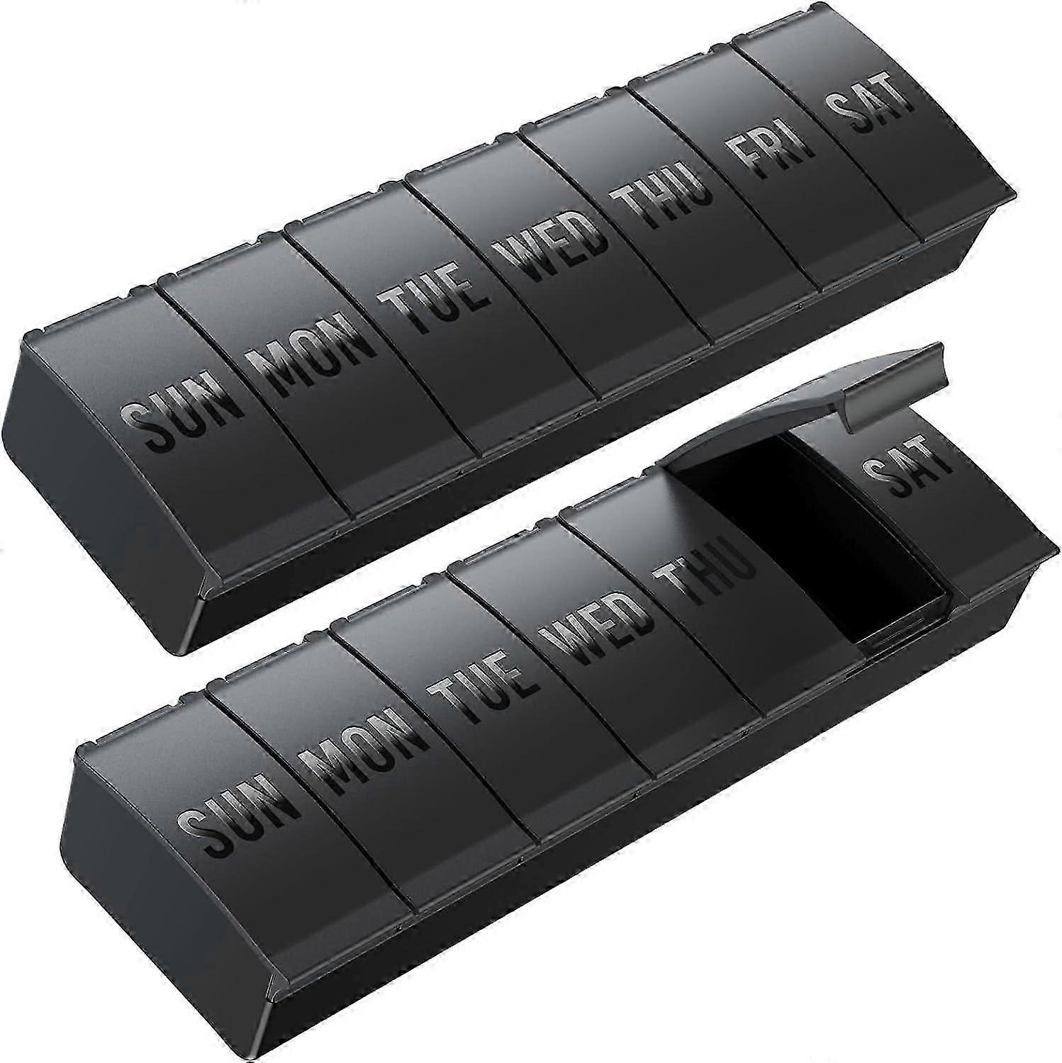 Weekly Pill Organizer - Extra Large Capacity (2 Pack - Black)
