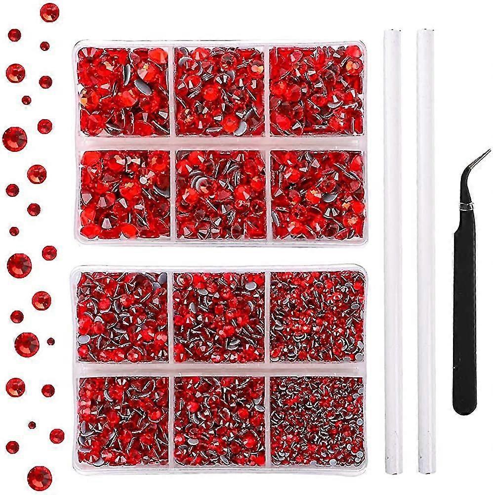 5040pcs أحجار الراين الحمراء 6 مختلطة حجم كريستال مسطح الظهر أحجار الراين للحرف اليدوية