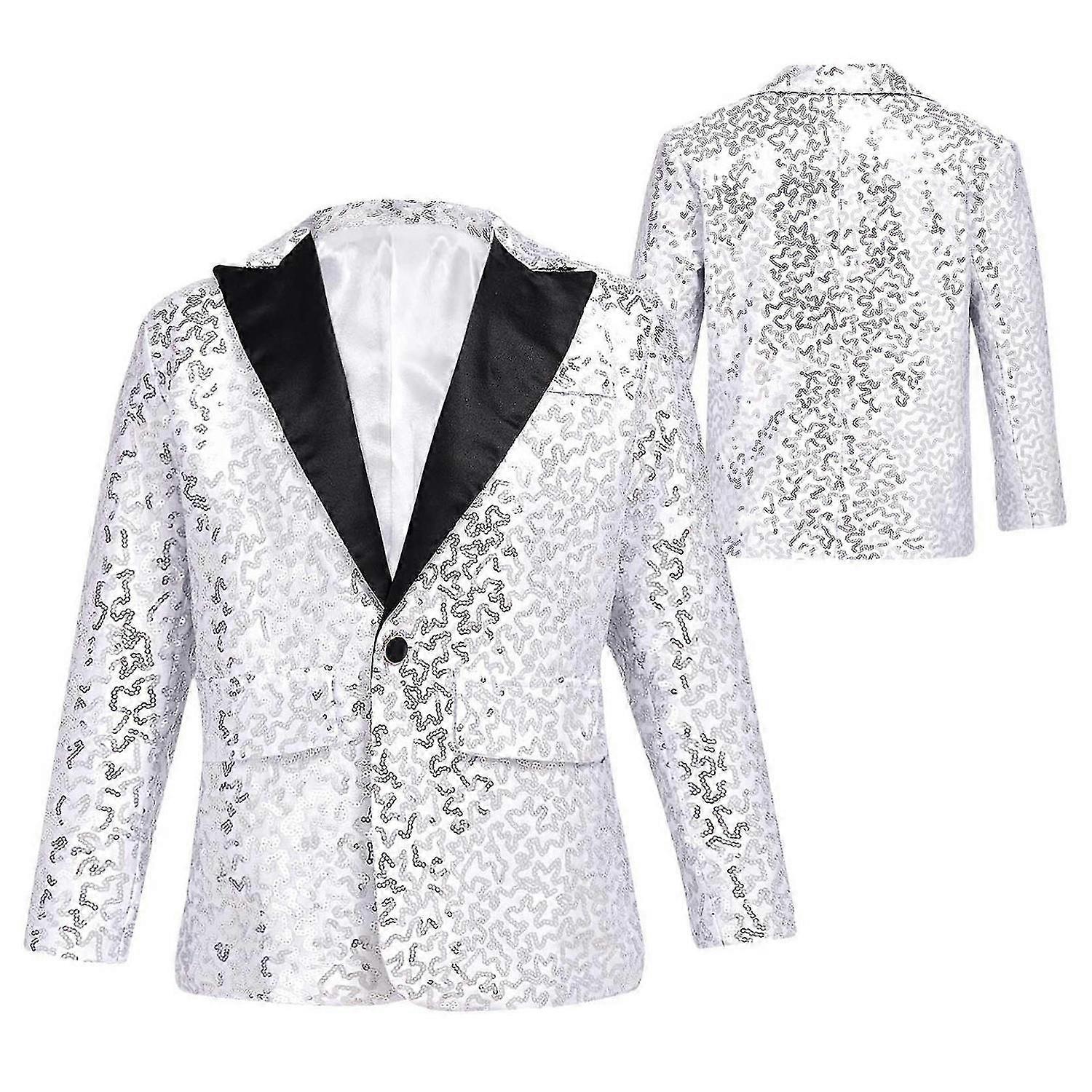 Barn Gutter Glitrende Paljetter Blazer Jakke Bryllup Kveld Fest Dans En Knapp Formell Dress