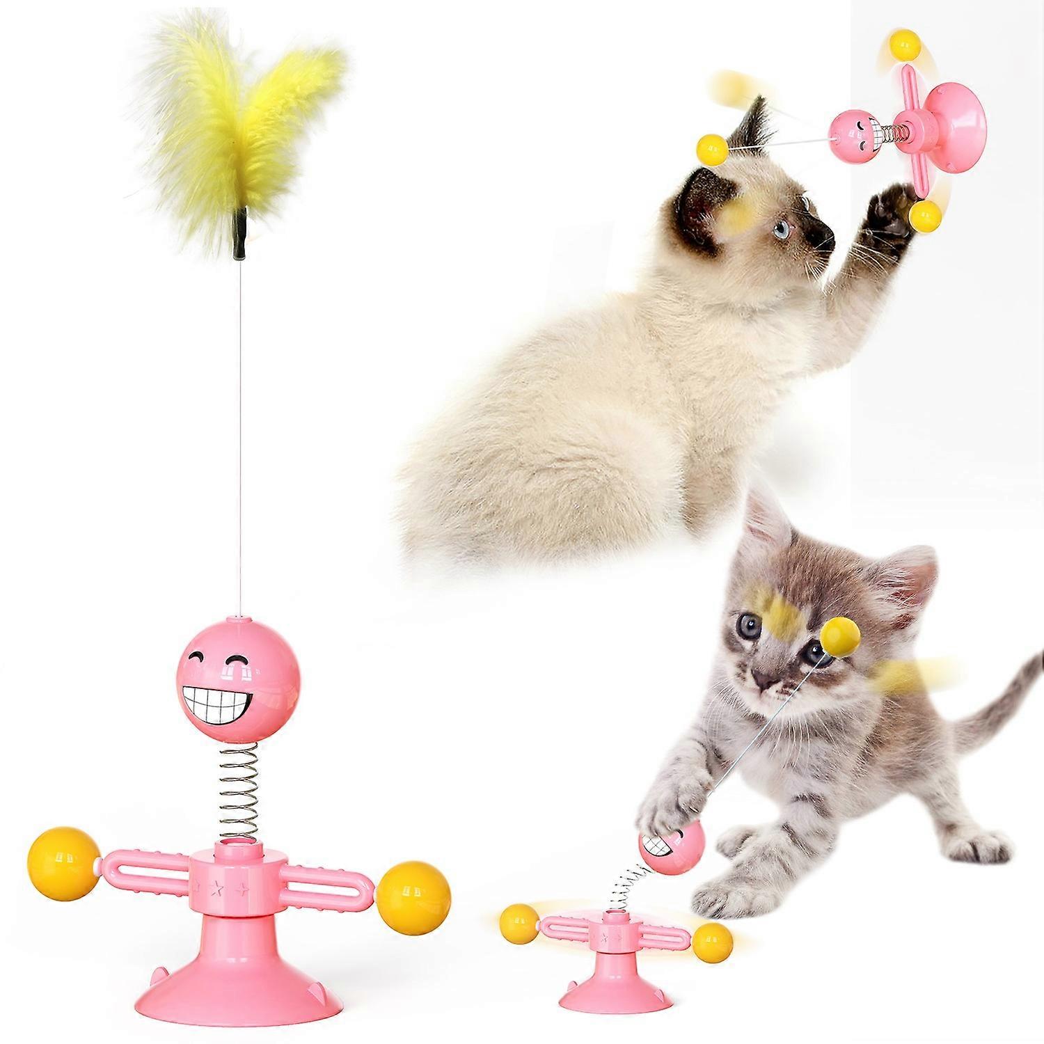 ZH-08 Rotating Windmill Spring Figure Cat Toys with Feathers Interactive Cats Ball Toys Funny