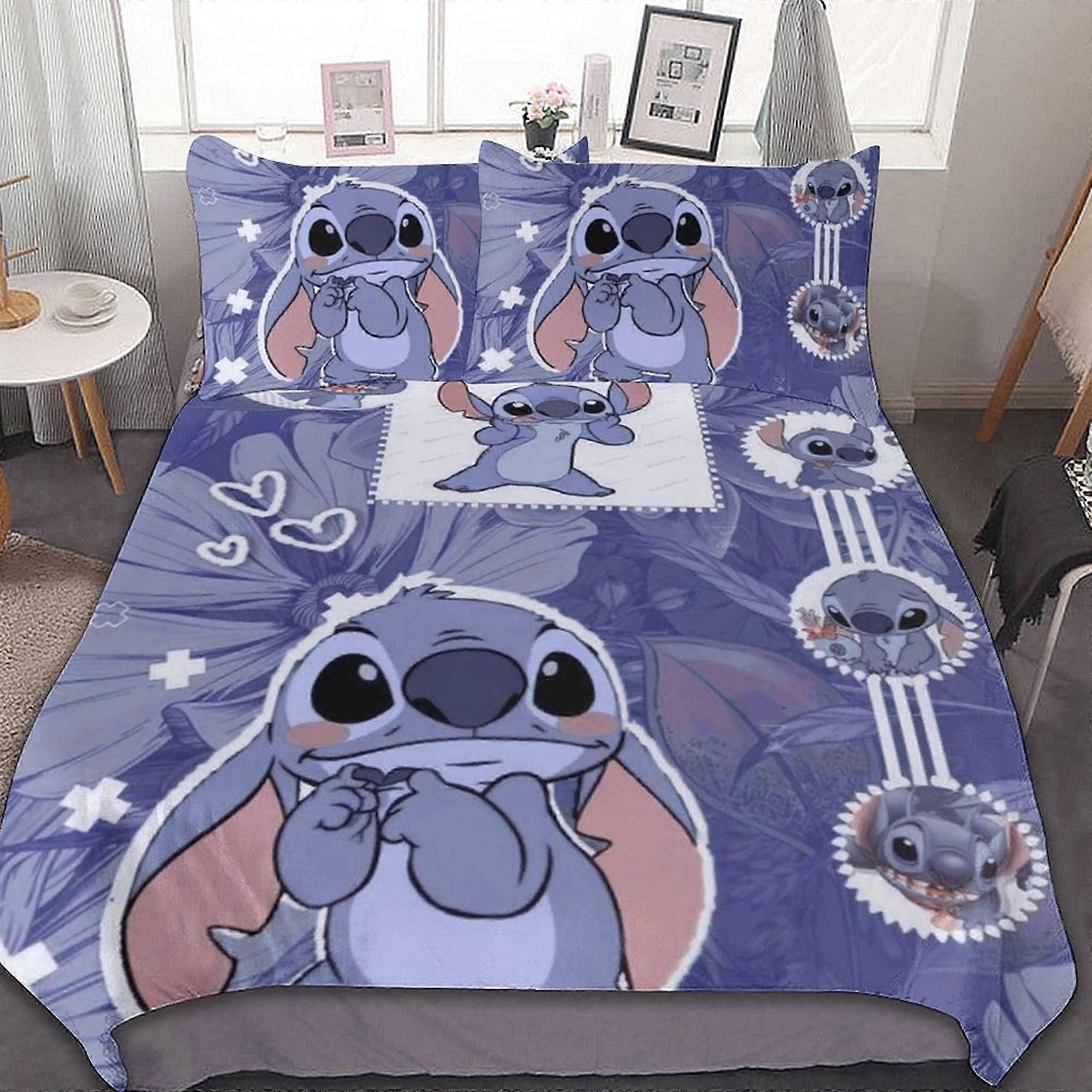 v602 Lakan Stitch Sängkläder Påslakan, 3D-tryckt Lättvikt3 stycken Täcke Se (1 påslakan och 2 örngott) Lakan ccv602