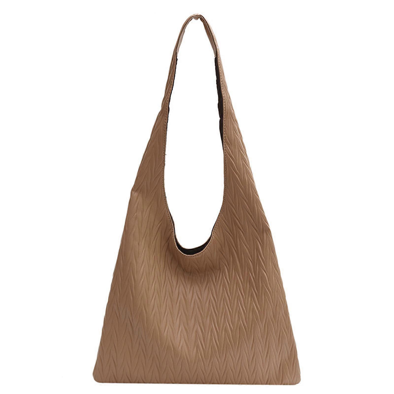 Trendy and Functional Women's Pleated Design Large Capacity Shoulder Bag PU Tote Handbag Khaki