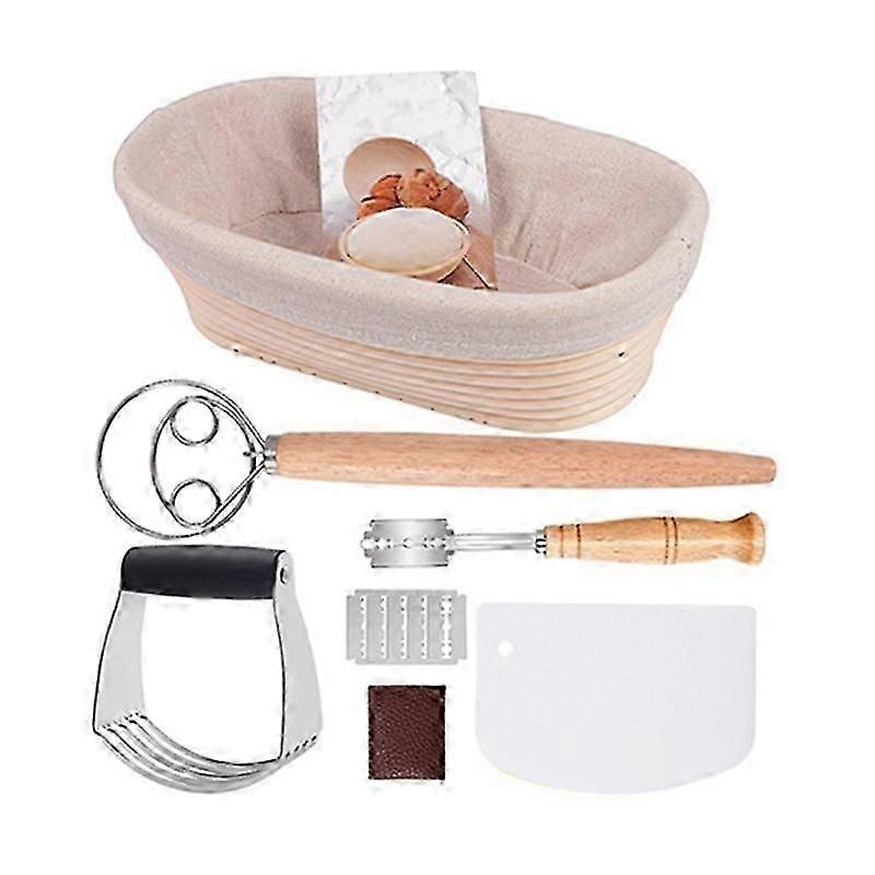 1Pcs Bread Baking, Oval Bread Fermentation Basket, with Flour Mixer Accessories, Used for Kitchen M
