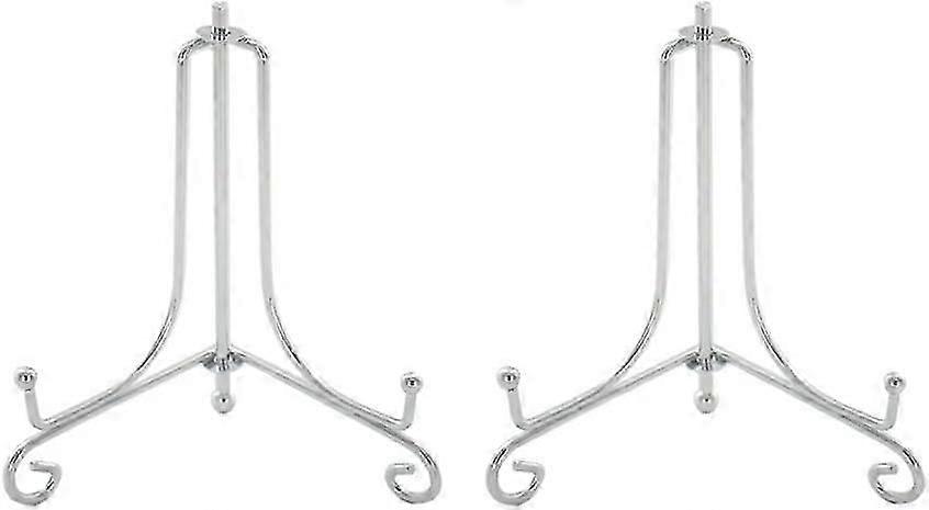 Set of 2 Silver Metal Plate Holder Easels Decorative Photo Displays, Picture Frames, Cookbooks, Decorative Plates, Paintings and Art, 4 Inches