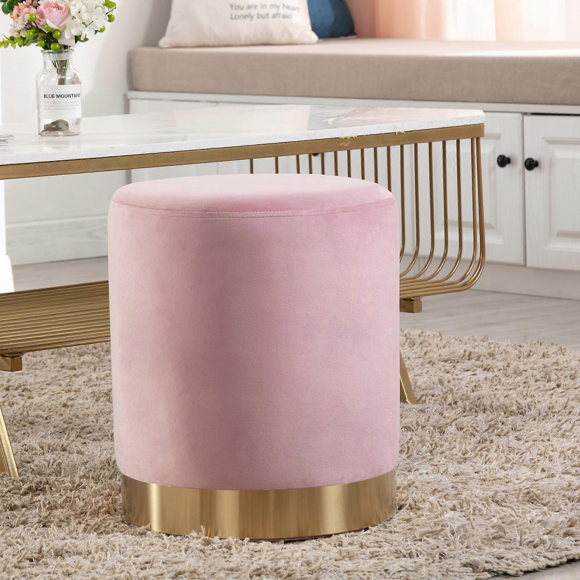 モダンなラウンドピンクベルベットオットマンをリビングルームの寝室にパック