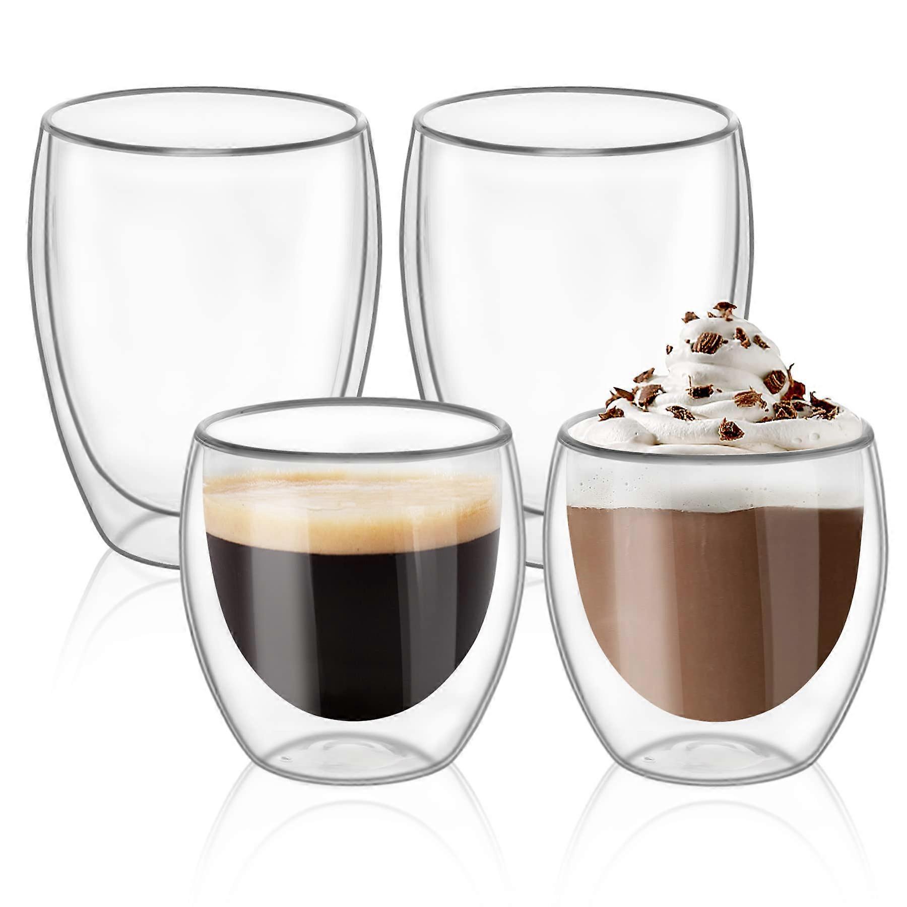 4 Set Double Walled Glass Coffee Mugs for Cafe Latte Milk Juice 12 OZ/8 OZ
