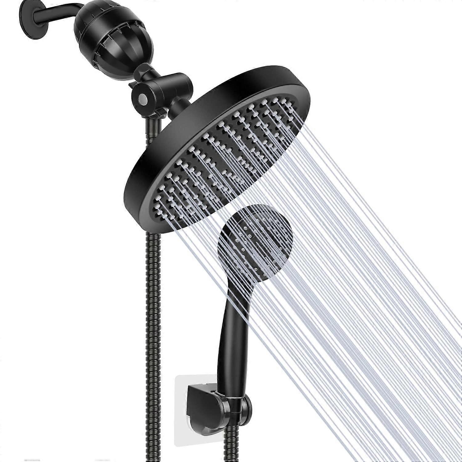 Filtered Shower Head with 60'' Hose, High Pressure Rainfall and Handheld Shower Filter Combo, Chrome Plated, Anti-Leak Design, Black