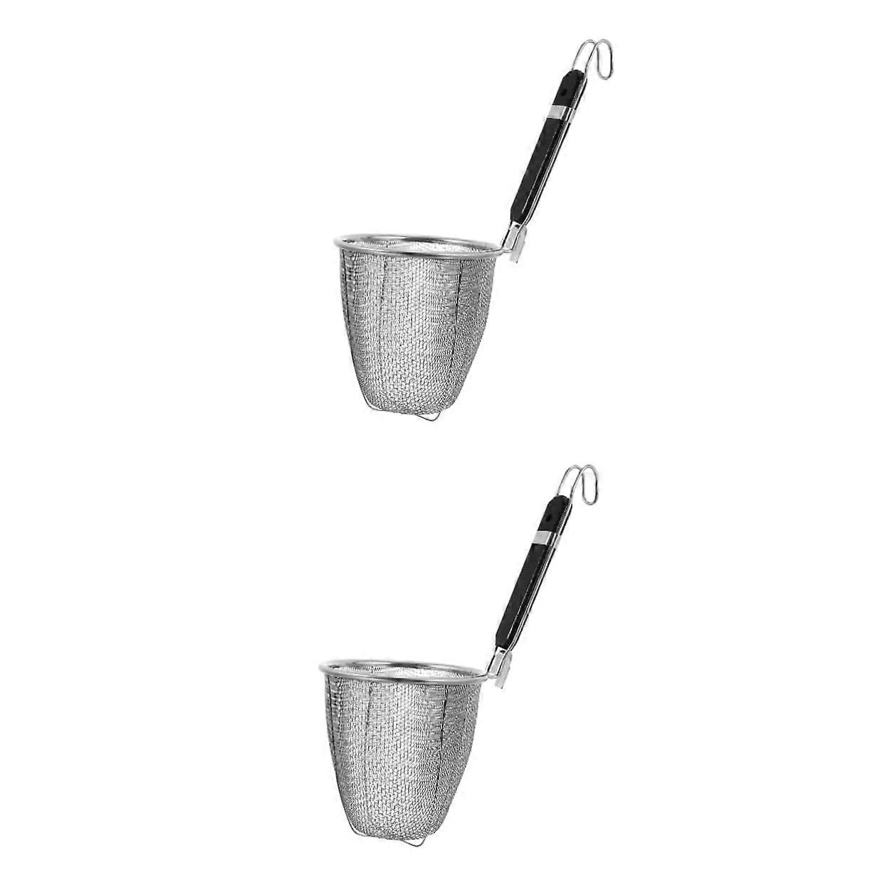 Stainless Steel Noodle Strainer Basket Handle Set of 2, Easy Clean Mesh Colander for Hot Pot Cooking
