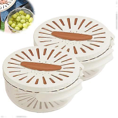 Fruit Washing Bowl With Strainer 2 In 1 Drainer, Foldable Bowl With Lid, Handle, Brown, 2 Pack