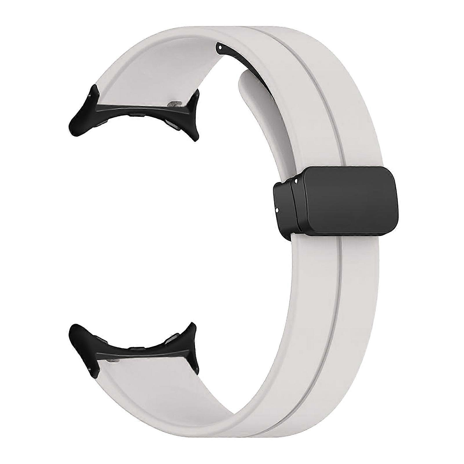 Silicone Watch Bands Soft Elastic Smartwatch Strap with Magnetic Folding Buckle for Google Pixel Watch 2 Vintage White