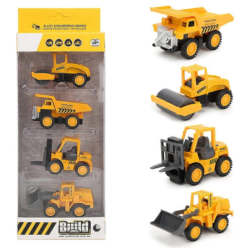 4pcs Box 1/60 High Simulation Pull Back Alloy Car Model Kid Toy Collection(Type C Engineer Car )