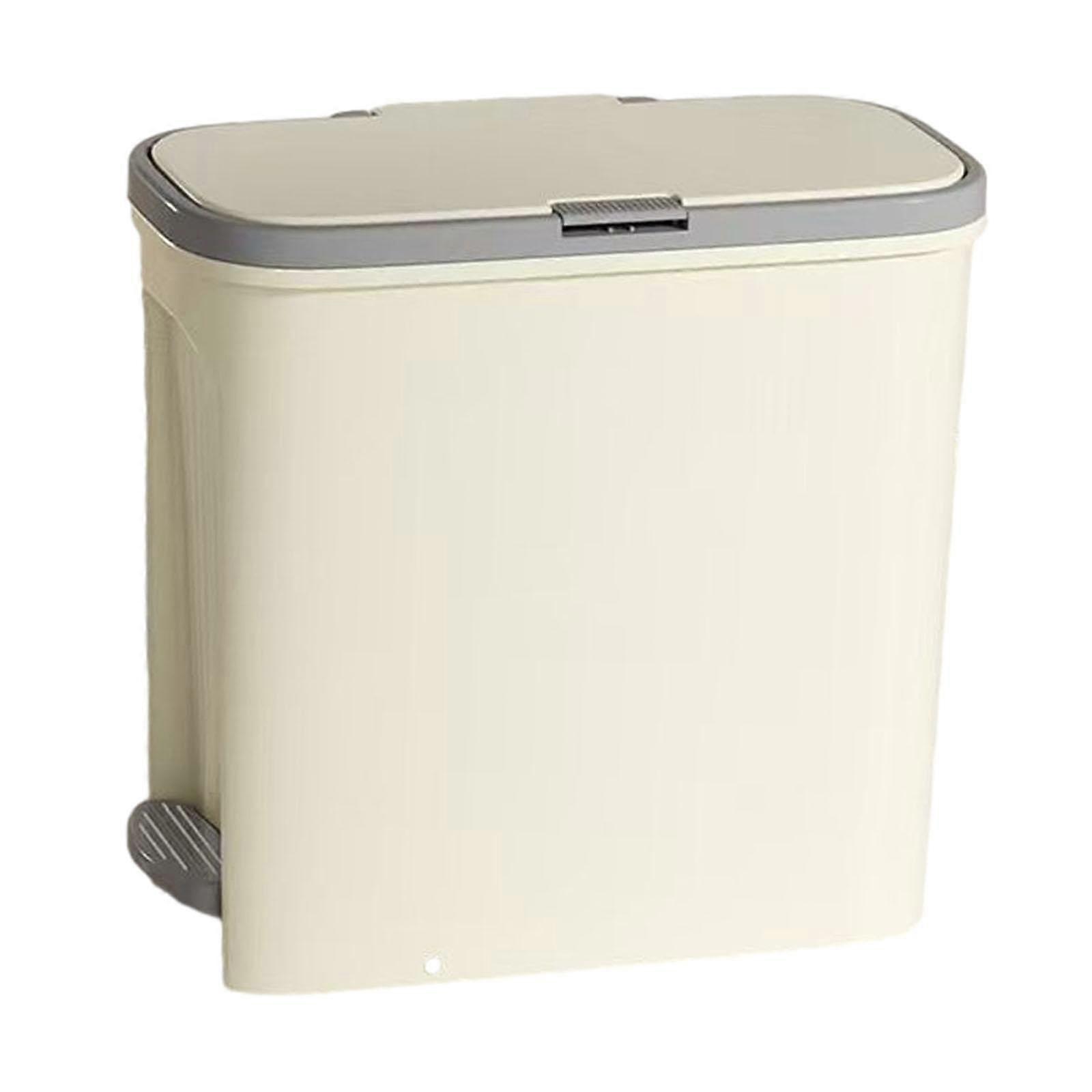 Slim Trash Can Rubbish Container for Bedroom and Home Office, Narrow Design, Cream Color, 10 Liter Capacity
