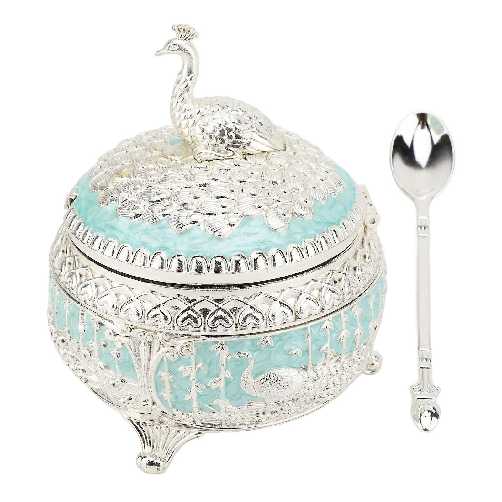 Sugar Bowel Alloy Peacock Pattern Exquisite Candy Jar for Home Kitchen Dining Table Decor