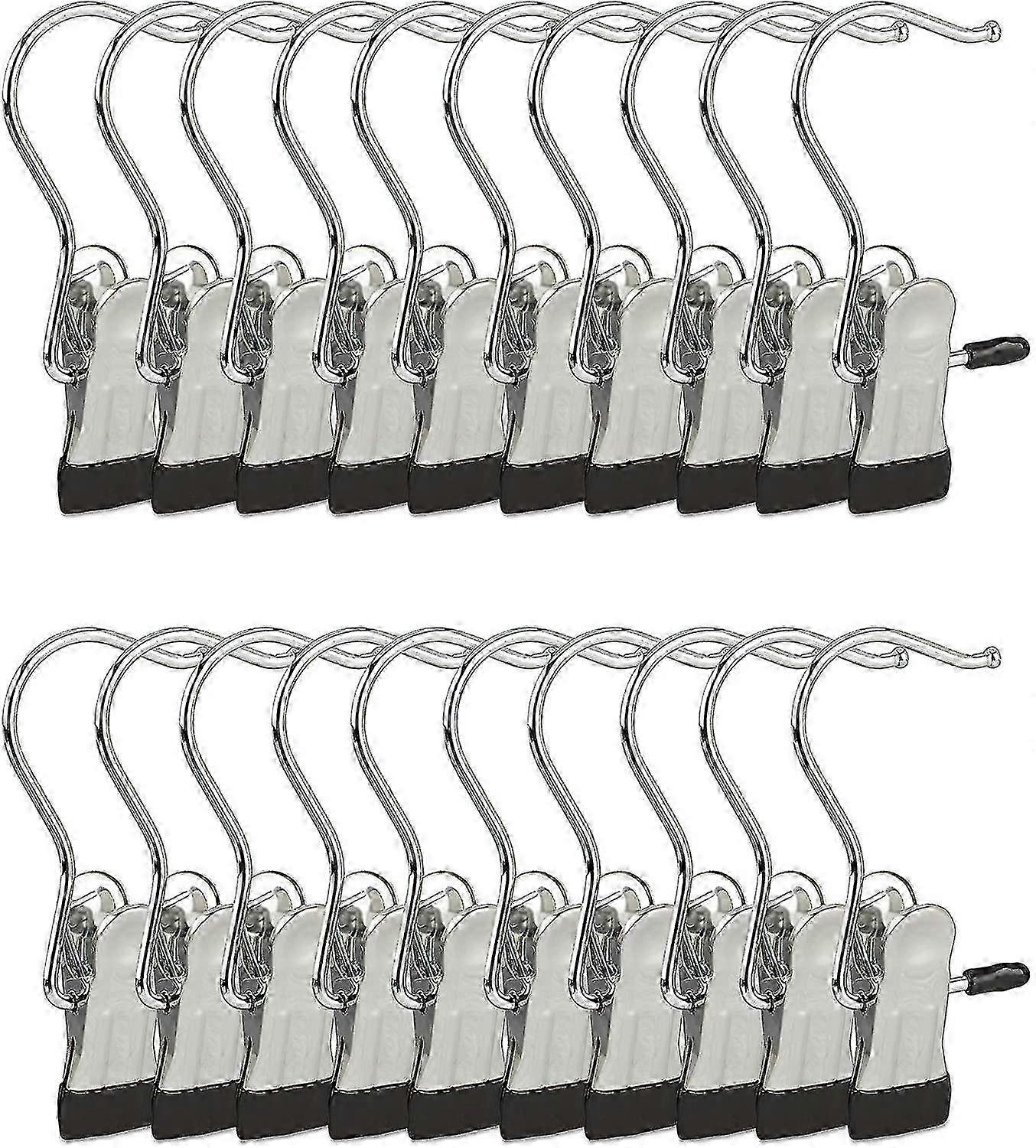 Durable Rubber-Coated Hanging Hooks - Silver/Black Set of 20 (10.5x5x2 cm)