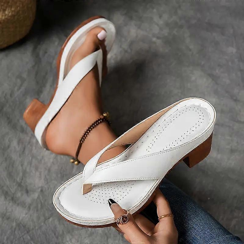 Women'S Stylish Solid Color High-Heeled Flip-Flops - Comfortable Arch Support, Breathable Outdoor Sandals