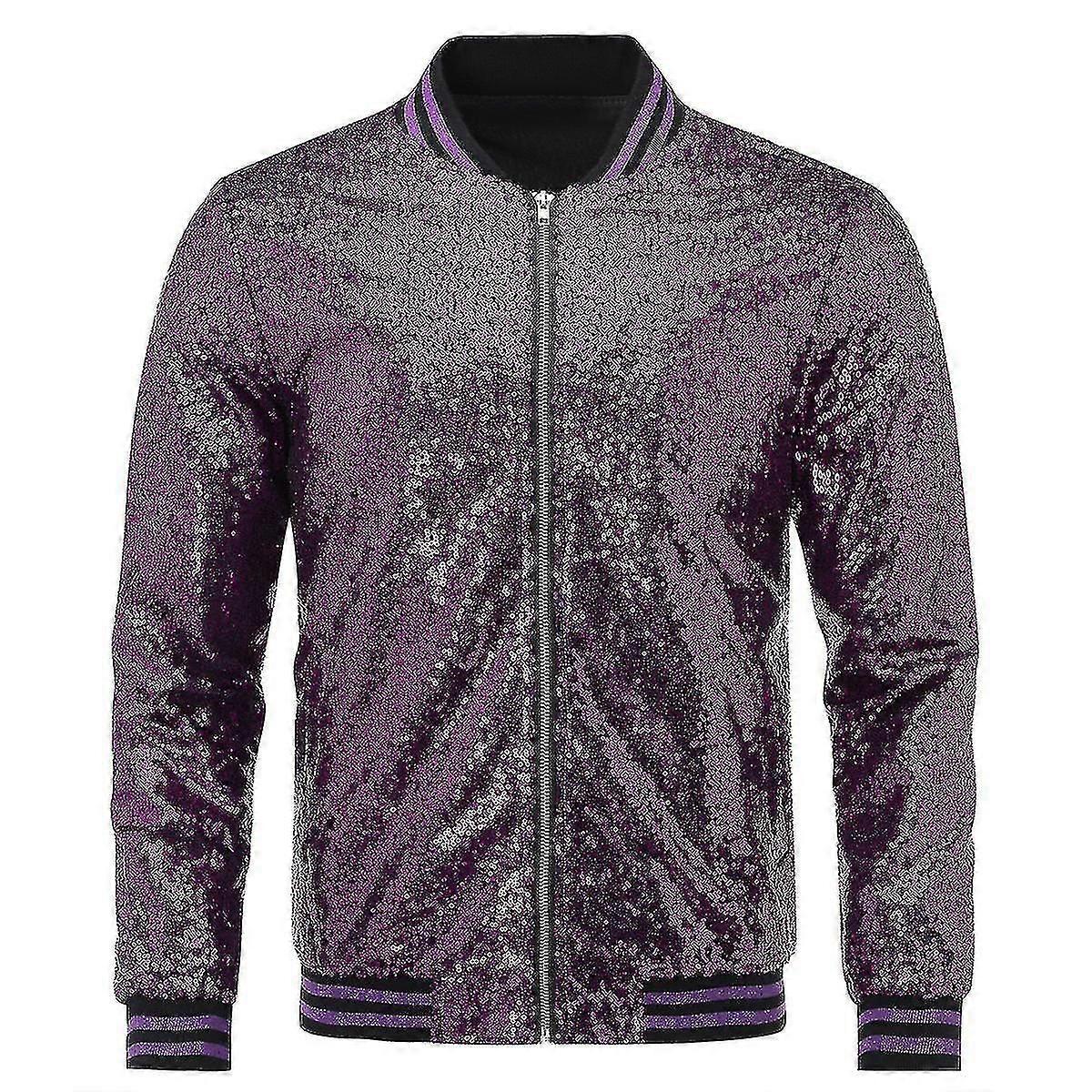 Mens Sequins Casual Jacket Party Bomber Zipper Coat