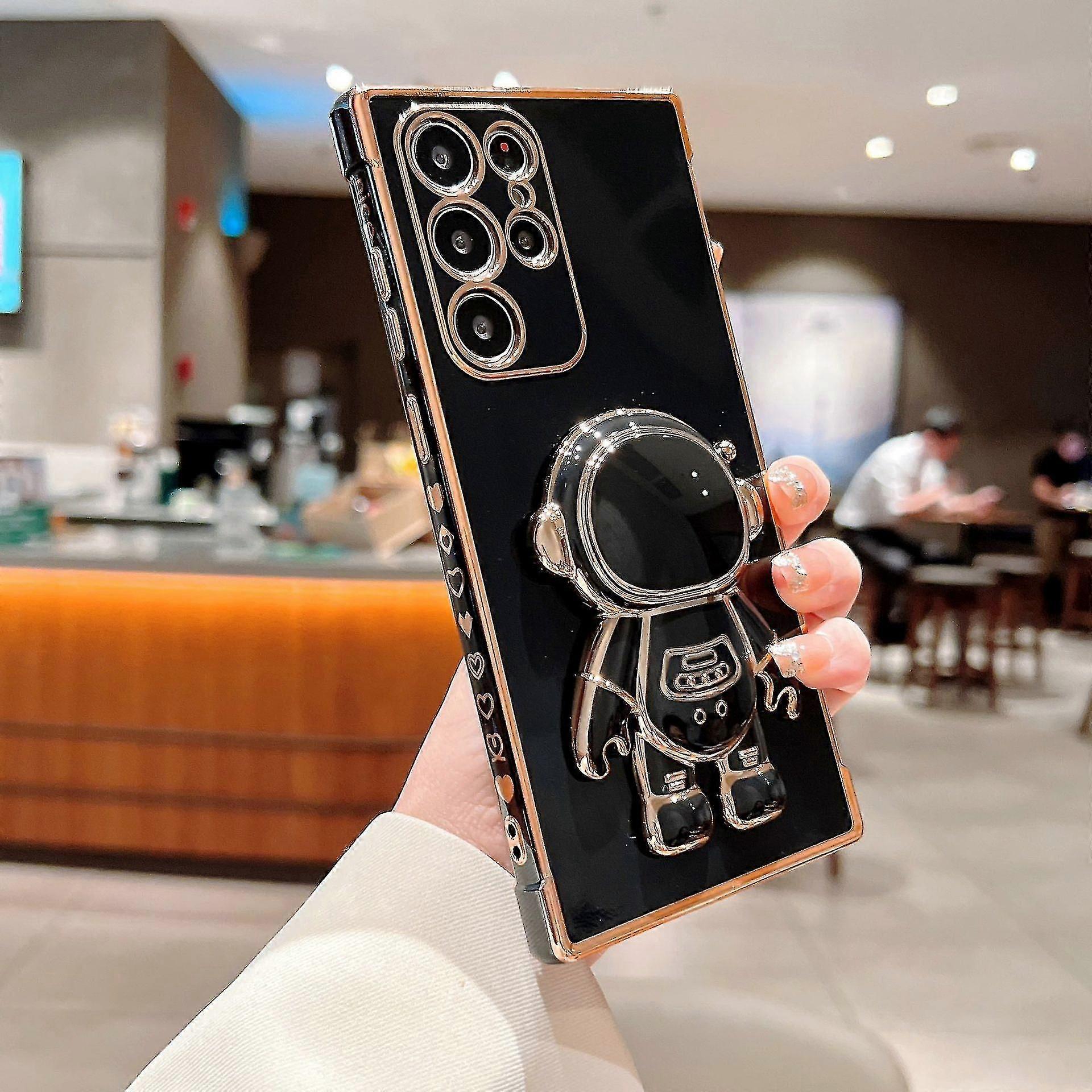 Plating Astronaut Holder Case Compatible Samsung Galaxy S22 Ultra/s22+/s22, Astronaut Stand Bracket Soft Cover