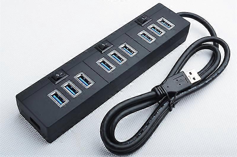 Usb 3.0 Hub Powered 10 Port Data Hub Portable Usb Splitter With Individual On/off Switches And Power Adapter
