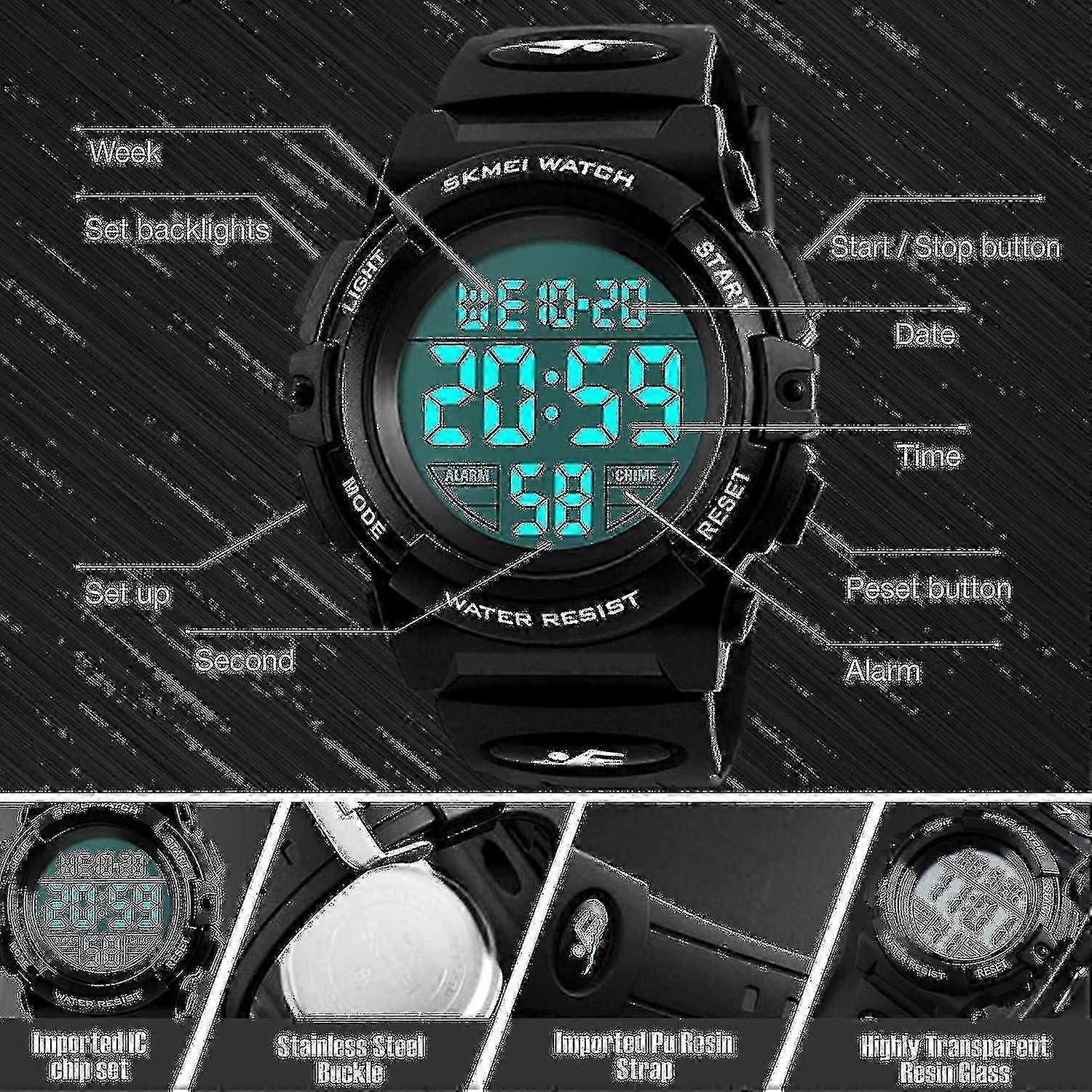 ילדים דיגיטלי ספורט שעון לנערות, ילד עמיד למים אלקטרונית קז'ואל קוורץ 7 שעון LED צבעוני