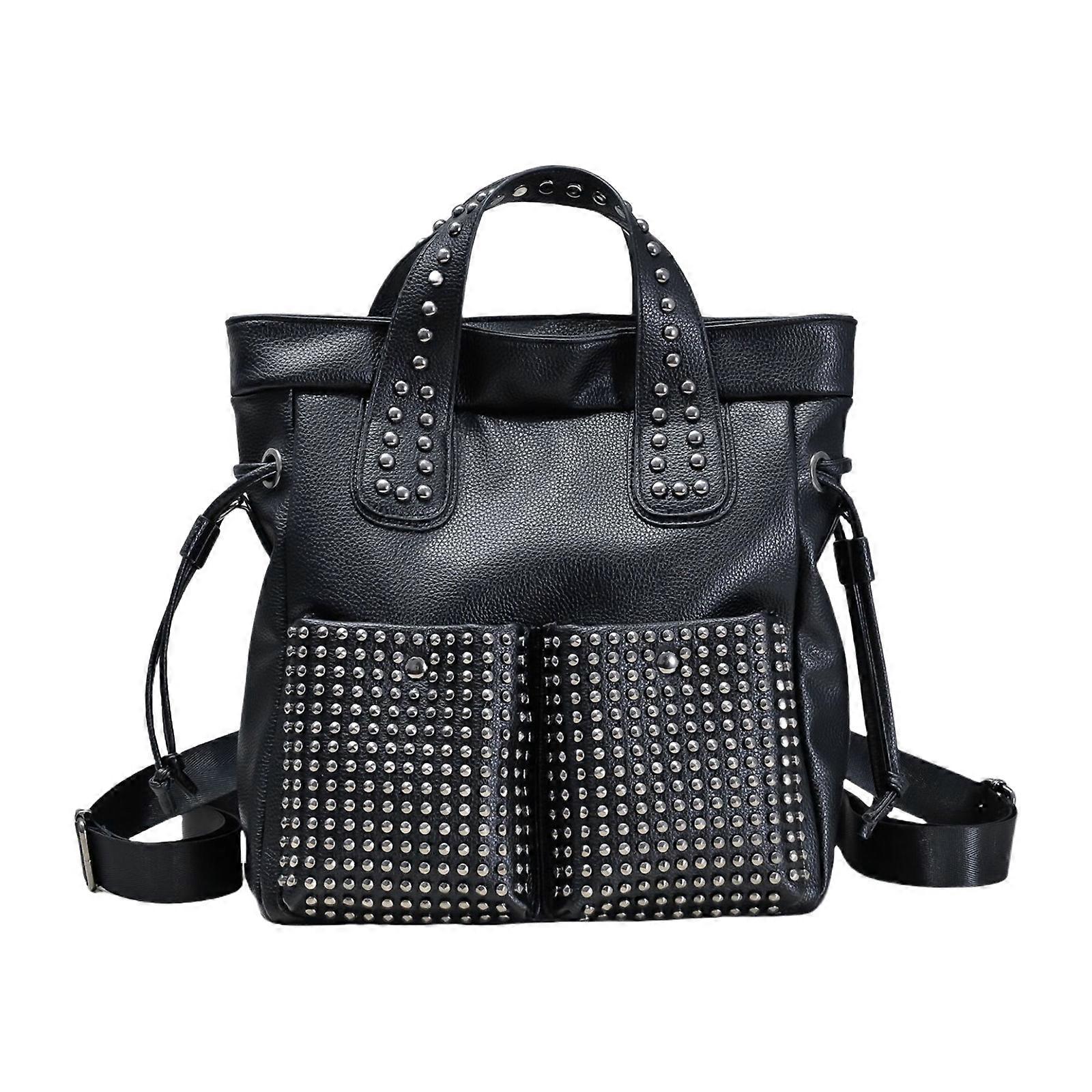 Gothic Style Rivet Backpack Versatile Handbag Shoulder Bag with Adjustable Strap PU Leather Rucksack for Daily Use