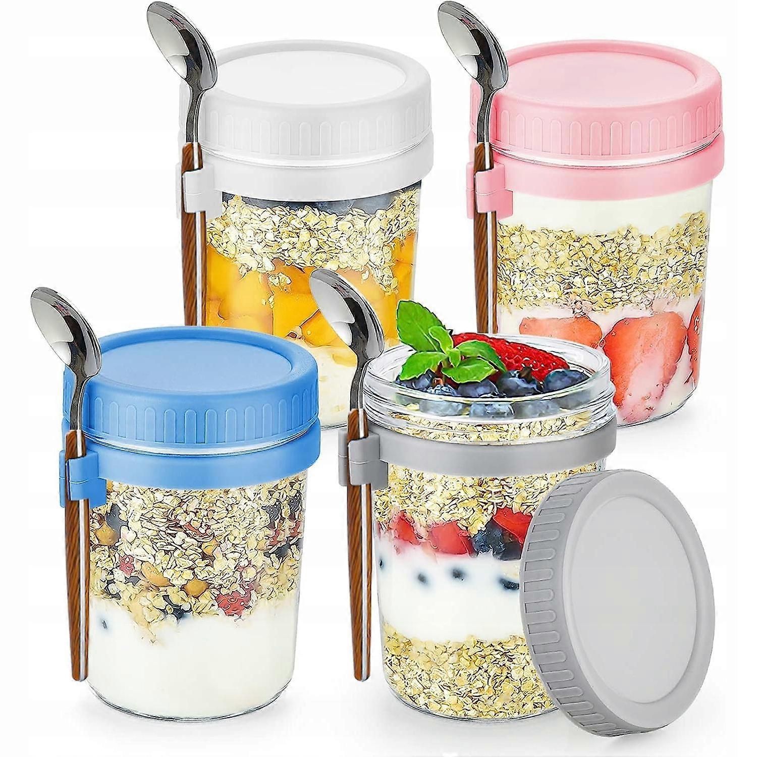 Mug Container For Yogurt, Oatmen, Musli With A Spoon, 350 Ml, 4 Pcs, Bpa Free