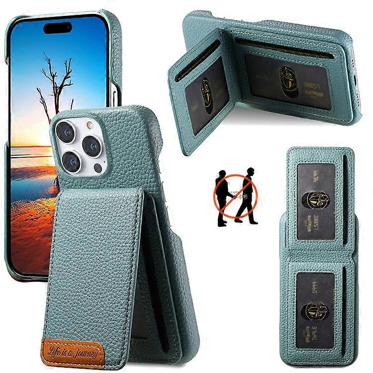 Compatible For iPhone 15 Pro Max Case RFID Card Holder Litchi Leather Back Cover