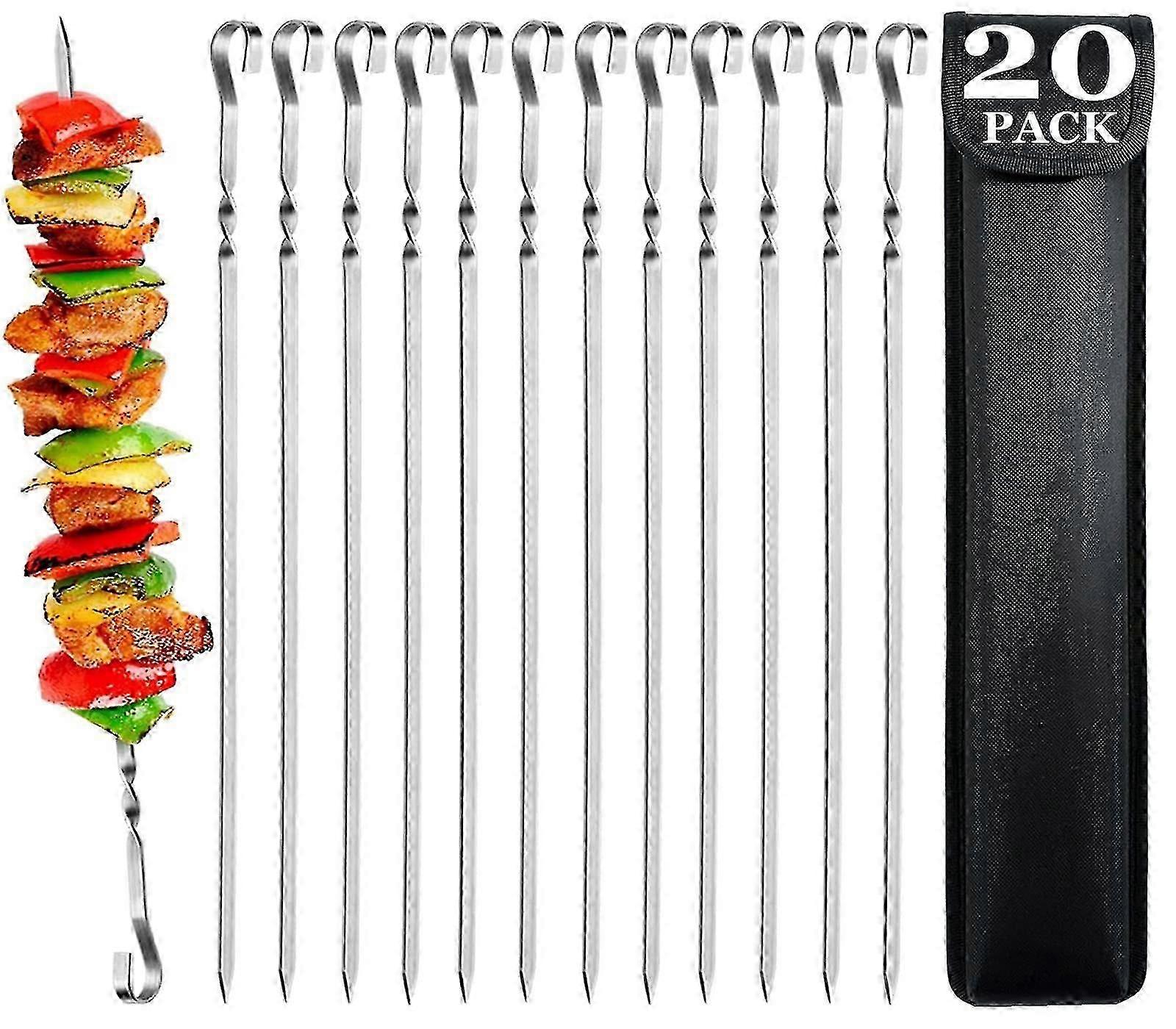 Barbecue Skewers - Set Of 20 Stainless Steel Kebab Skewers Bbq Sticks 39cm Long Flat Metal Reusable Skewers