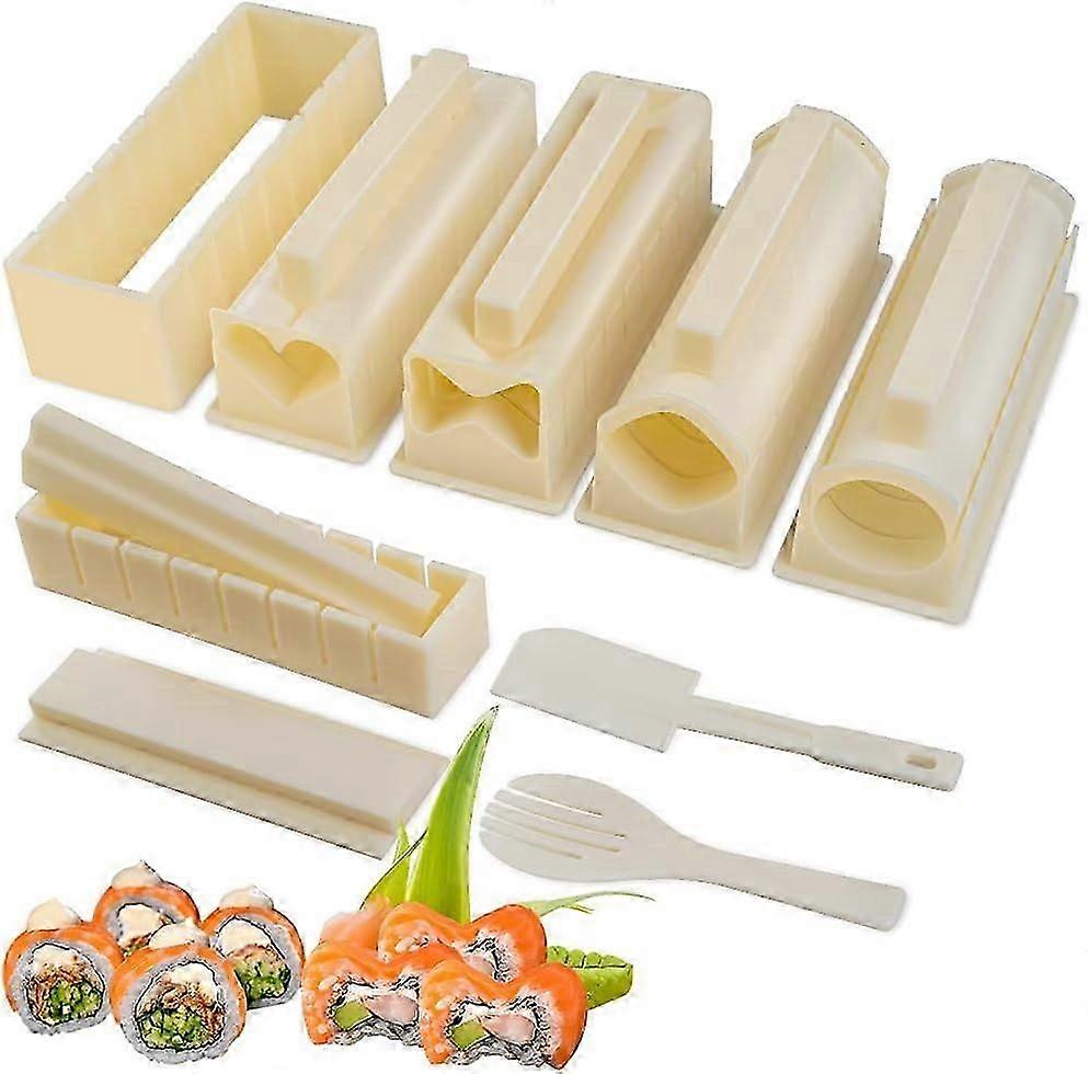 Geüpgradede Sushi Making Kit Deluxe Edition met Complete Sushi Set 10-delige Plastic Sushi Maker Tool Compleet met 12 Sushi Rice Roll Mold Shapes Fork
