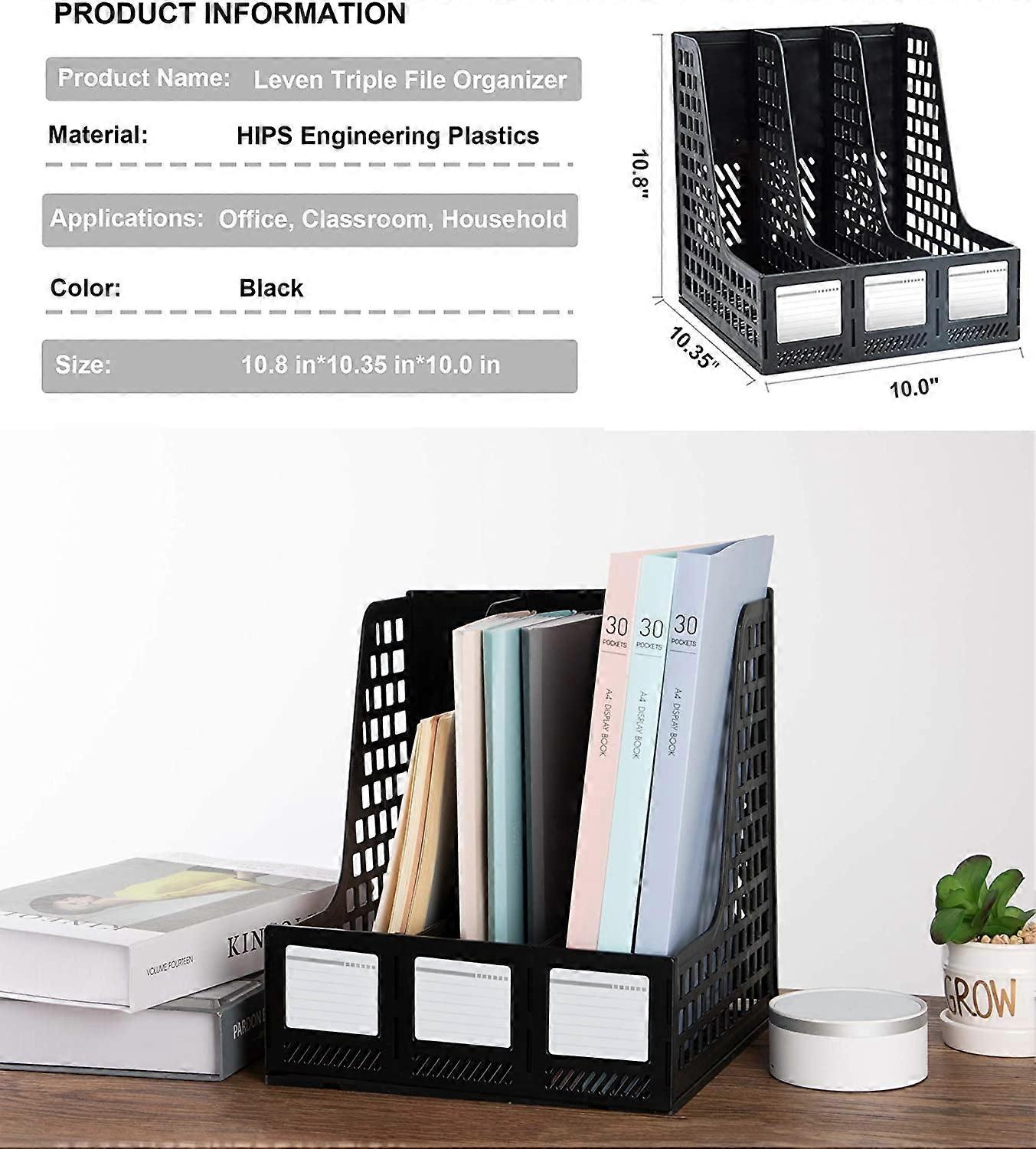 Magazine File Holder Desk Organizer File Folder for Organization and Storage with 3 Vertical Compartments, File-Storage-Organizer-Magazine-Holder