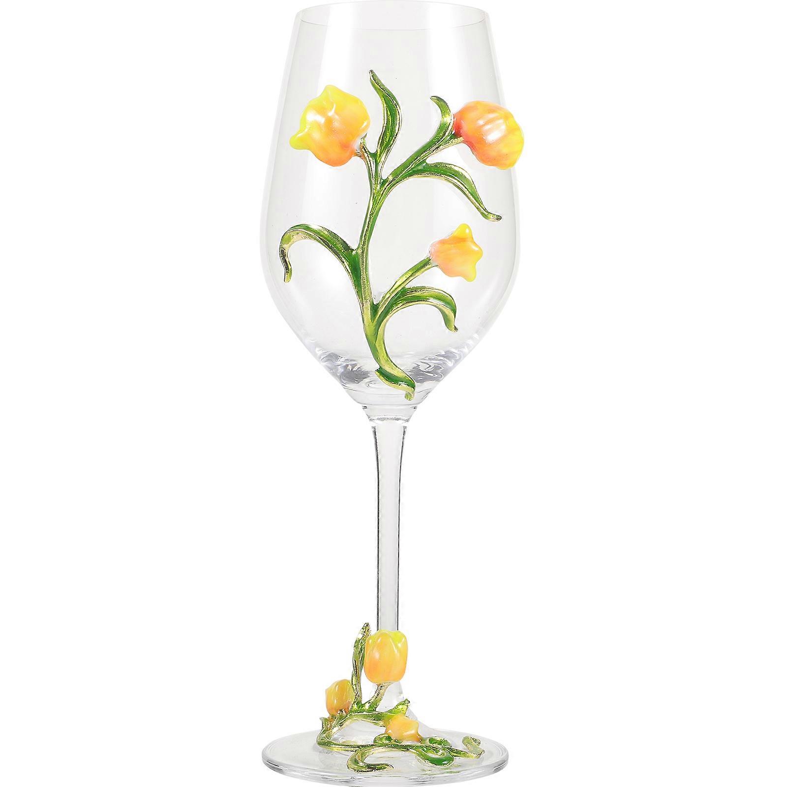 Embossed Tulip Wine Goblet Creative Cocktail Glass Elegant Flower Design Versatile Drinkware for Wine Juice Tea