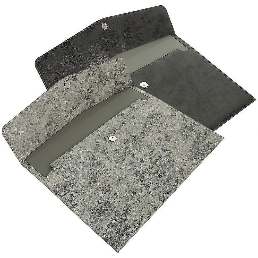 Faux Document Holder File Bag 2pcs Capacity Bill Organizer for Papers Receipts Storage Folder Grey Office Supplies