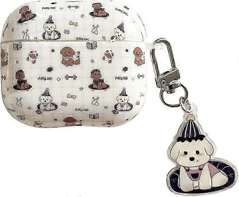 Cute Cartoon Dog Case Compatible with AirPods 4 with Puppy Keychain, IMD Shockproof Headphone Protective Cover for AirPods 4th Gen