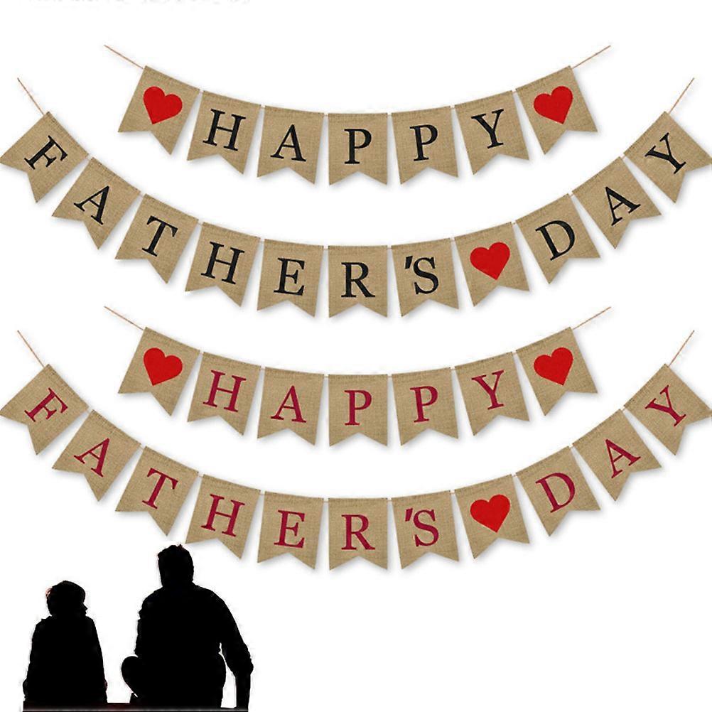 Burlap Banner Party Decoration Triangle Shape Linen Material Black Red Color Father's Day Supplies 2Set