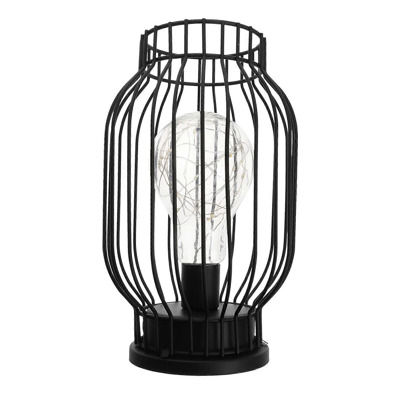 Stylish Table Light Wrought Iron Table Lamp Indoor Use Black Lantern Type 1Pcs