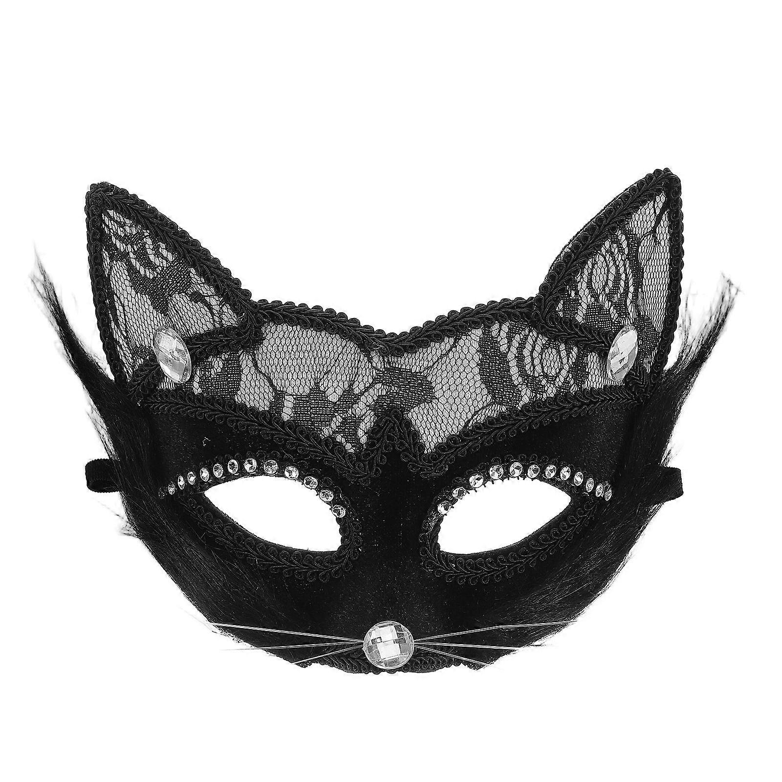Female Mask Cat Masquerade Mask Luxury Festive Occasions Costume Enhancement Black 1Pack