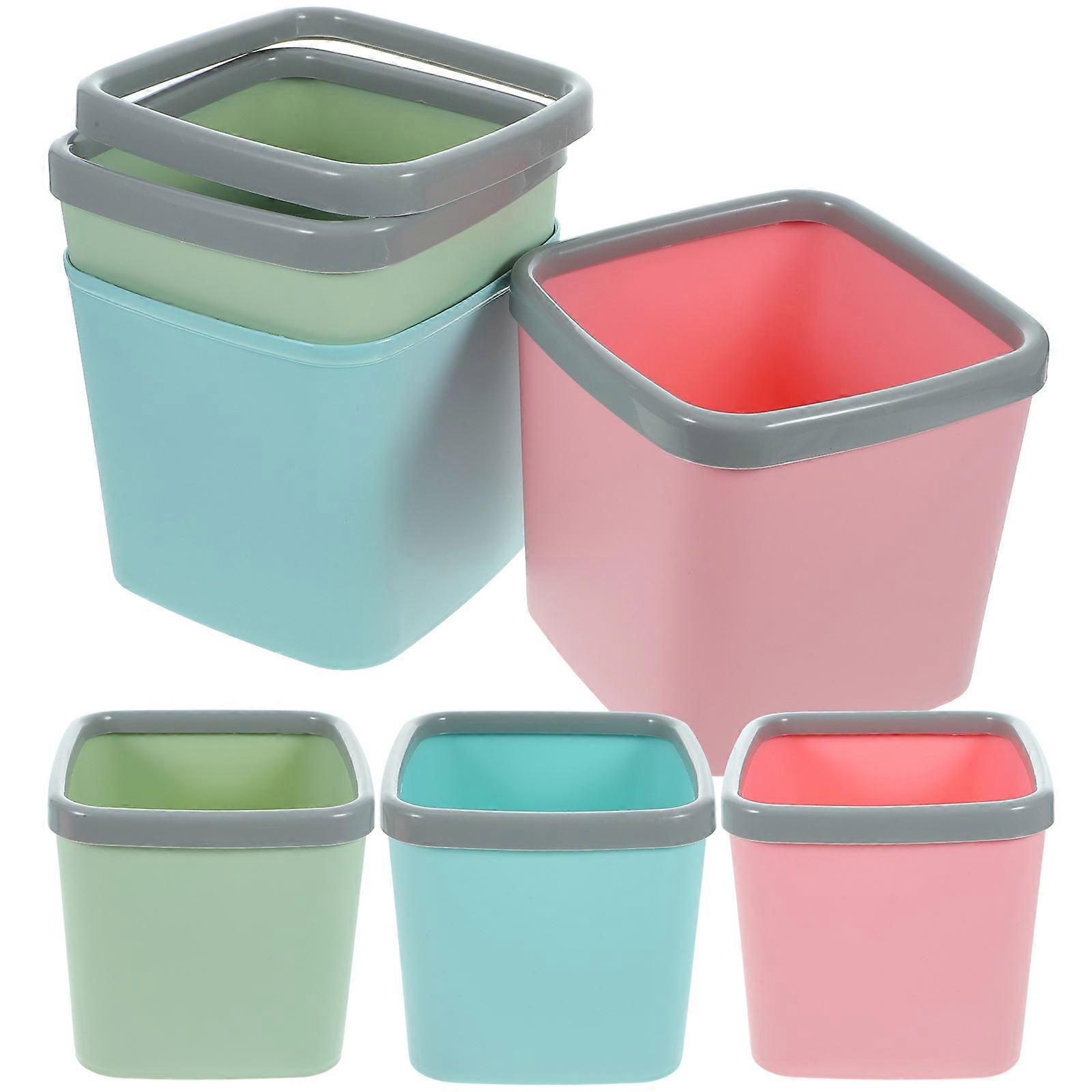 Table Garbage Can Desktop Plastic Bins Square Pink Kitchen Sundries Organization 6Pcs