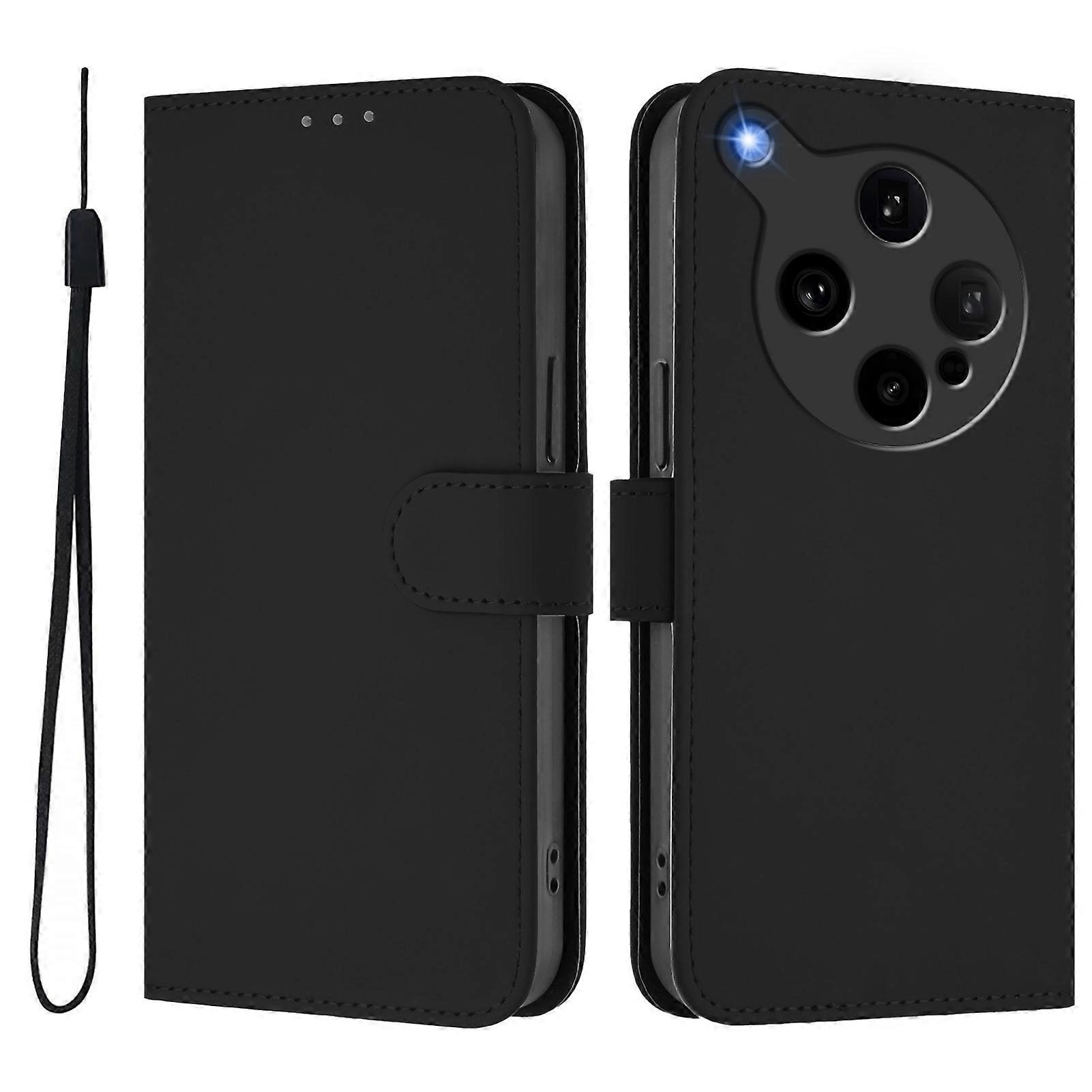 Compatible For Oppo Find X8 Ultra 5G Case Solid Color Wallet Leather Phone Cover with Strap