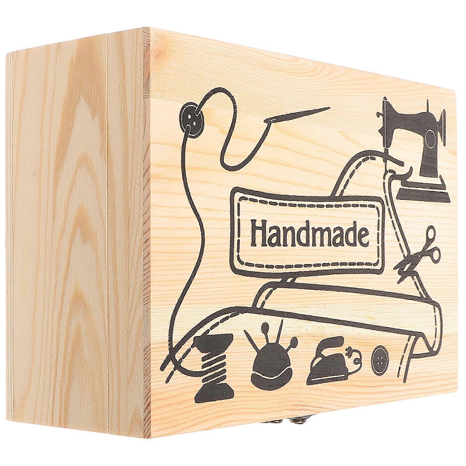 Sewing Tool Basket Wooden Sewing Tools Box For Craft Projects Storage 24x17cm Rectangular Shape Rustic Style 1Set