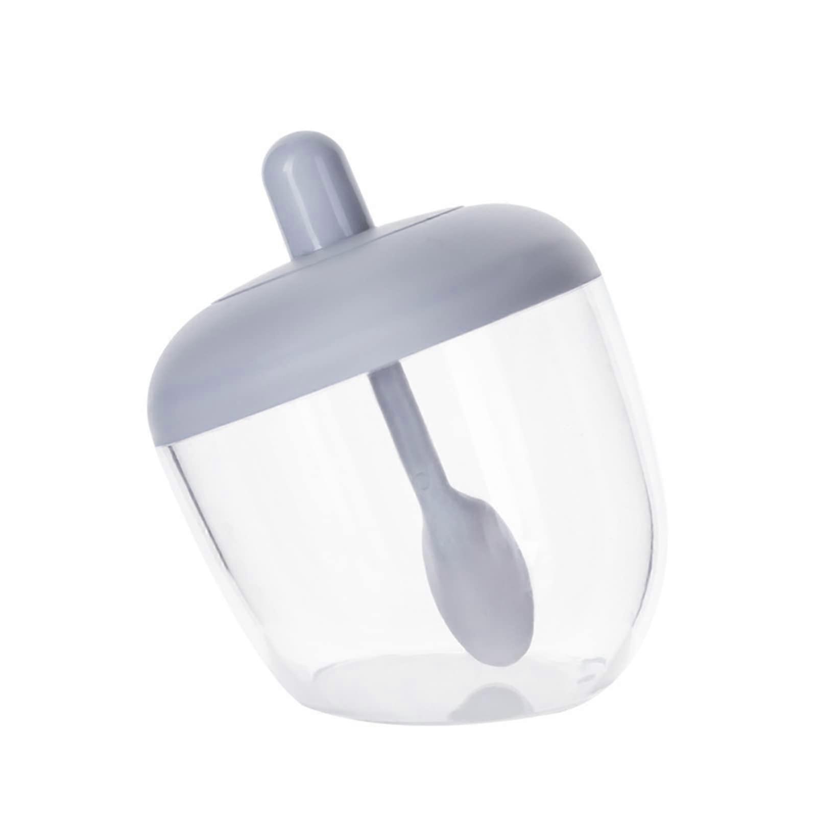 Round Spice Bottle Set, Clear Kitchen Storage Containers with Light Grey Jars, Lids and Spoons for Salt, Pepper and Spices