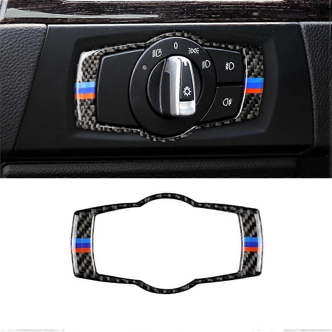 Three Color Carbon Fiber Car Headlight Switch Decorative Sticker for BMW E90 / E92 / E93 2005-2012